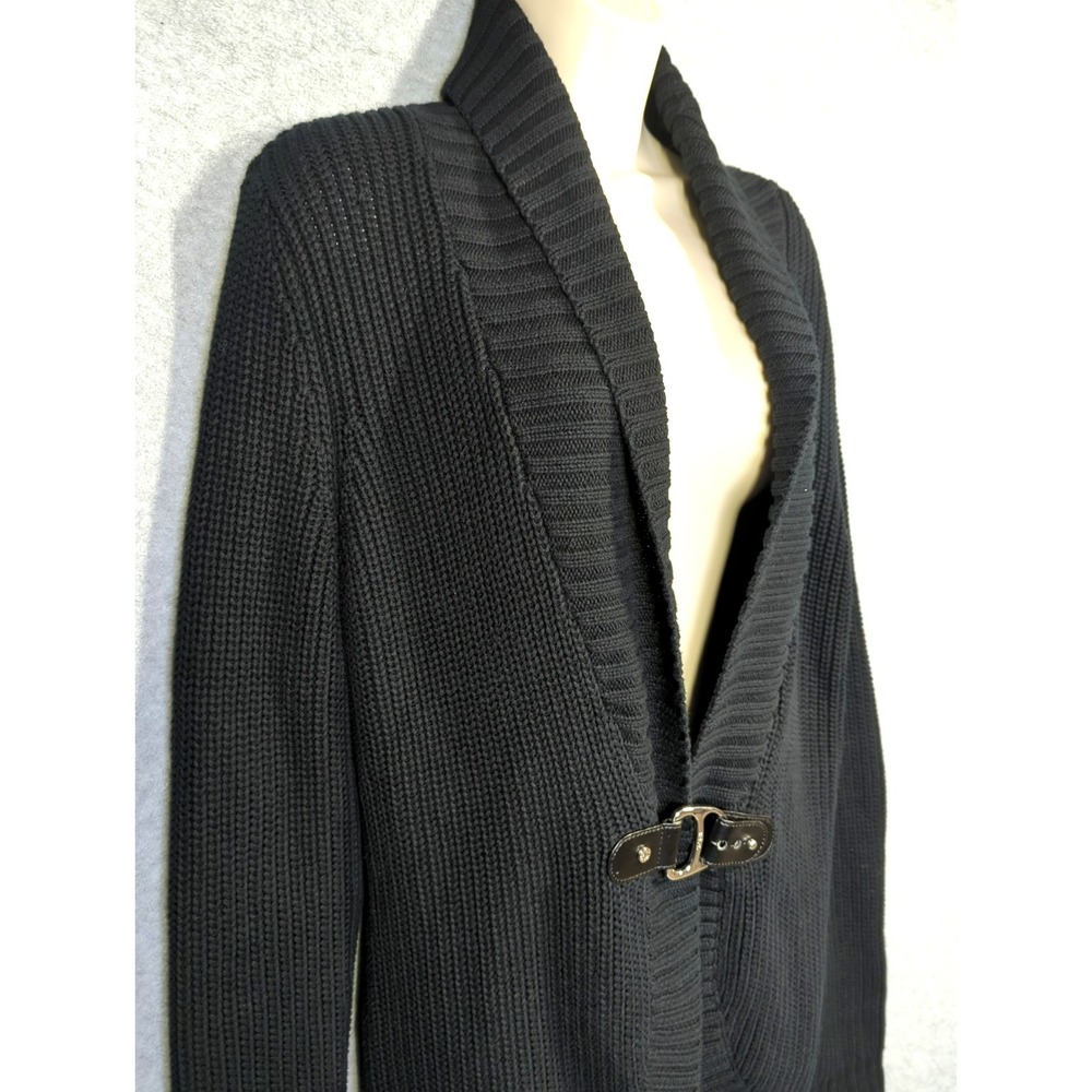 Lauren Ralph Lauren Women Cardigan L Shawl Collar Black Buckle Closure Classic